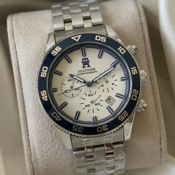 Tommy TH1792157 (Chronograph Watch) – White Dial / Silver Strap