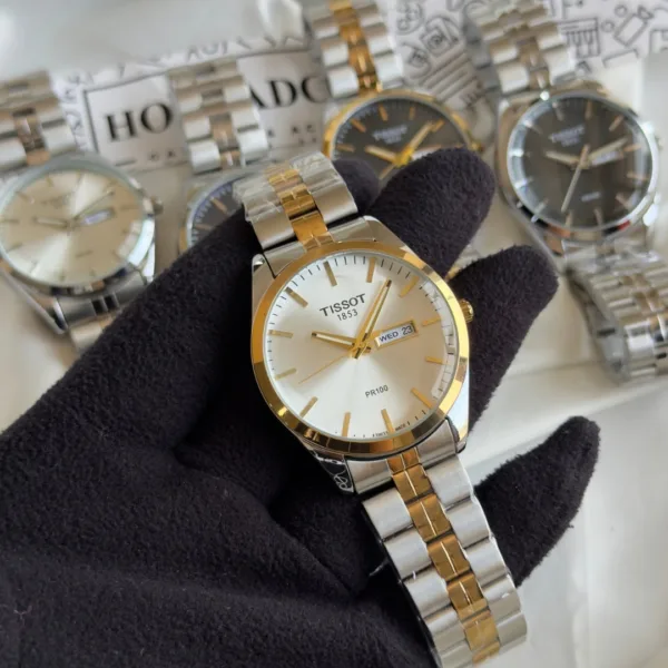 TST PR100 (Analog Watch) – Silver Dial / Silver & Gold Two-Tone Strap
