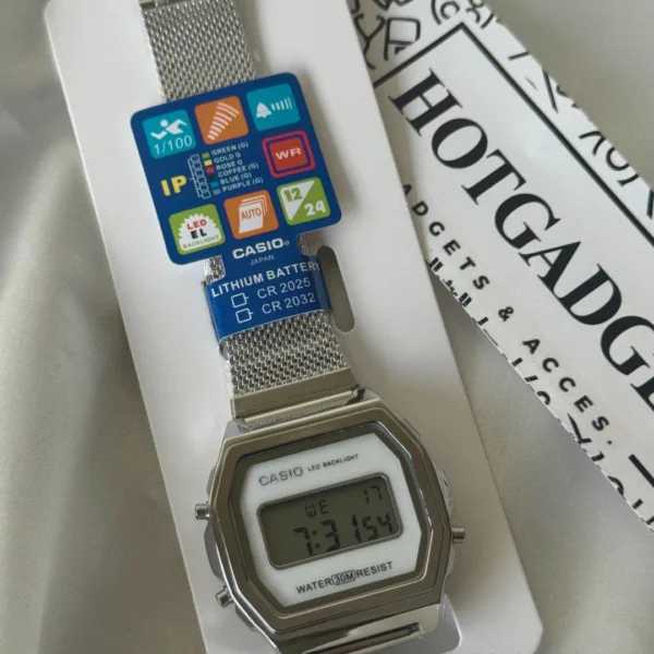 Vintage A1000MG Unisex (Digital Watch) – Silver Dial / White Strap