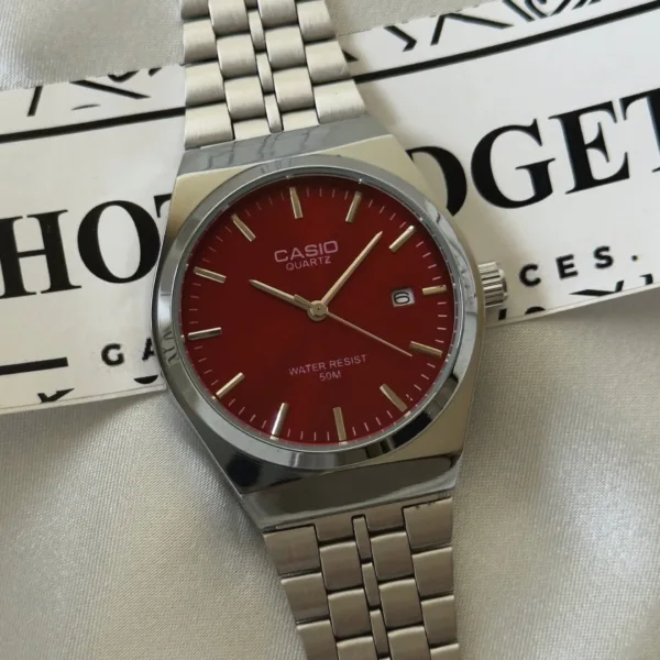 Vintage Enticer A2199 (Analog Watch) – Ruby Red Dial / Silver Strap