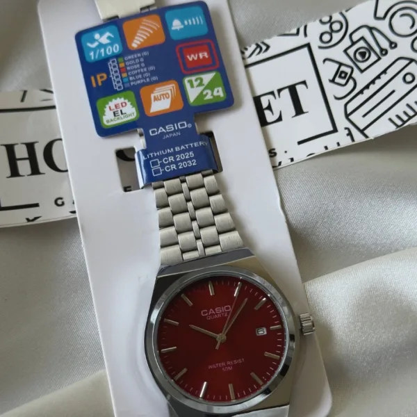 Vintage Enticer A2199 (Analog Watch) – Ruby Red Dial / Silver Strap