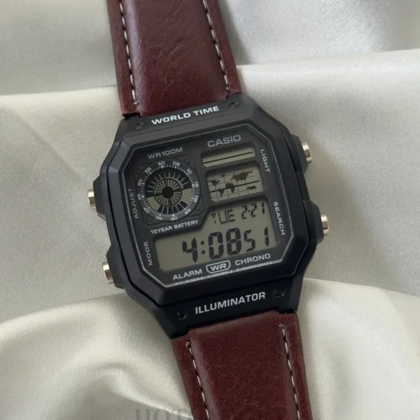 Youth Digital D383 (Digital Watch) – Black Dial / Brown Strap – Black Case