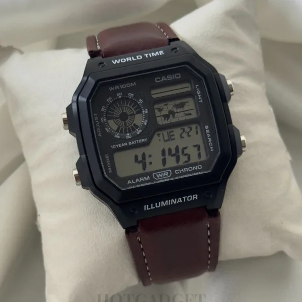 Youth Digital D383 (Digital Watch) – Black Dial / Brown Strap – Black Case