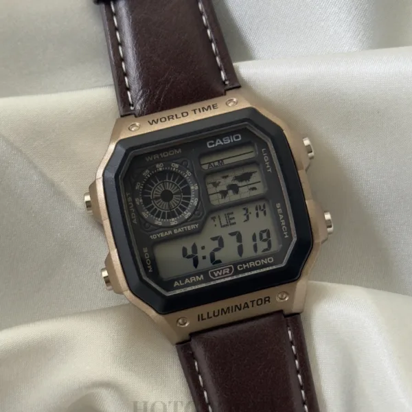 Youth Digital D383 (Digital Watch) – Black Dial / Brown Strap – Rose Gold Case