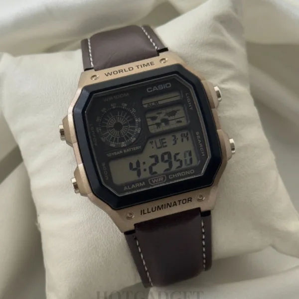 Youth Digital D383 (Digital Watch) – Black Dial / Brown Strap – Rose Gold Case